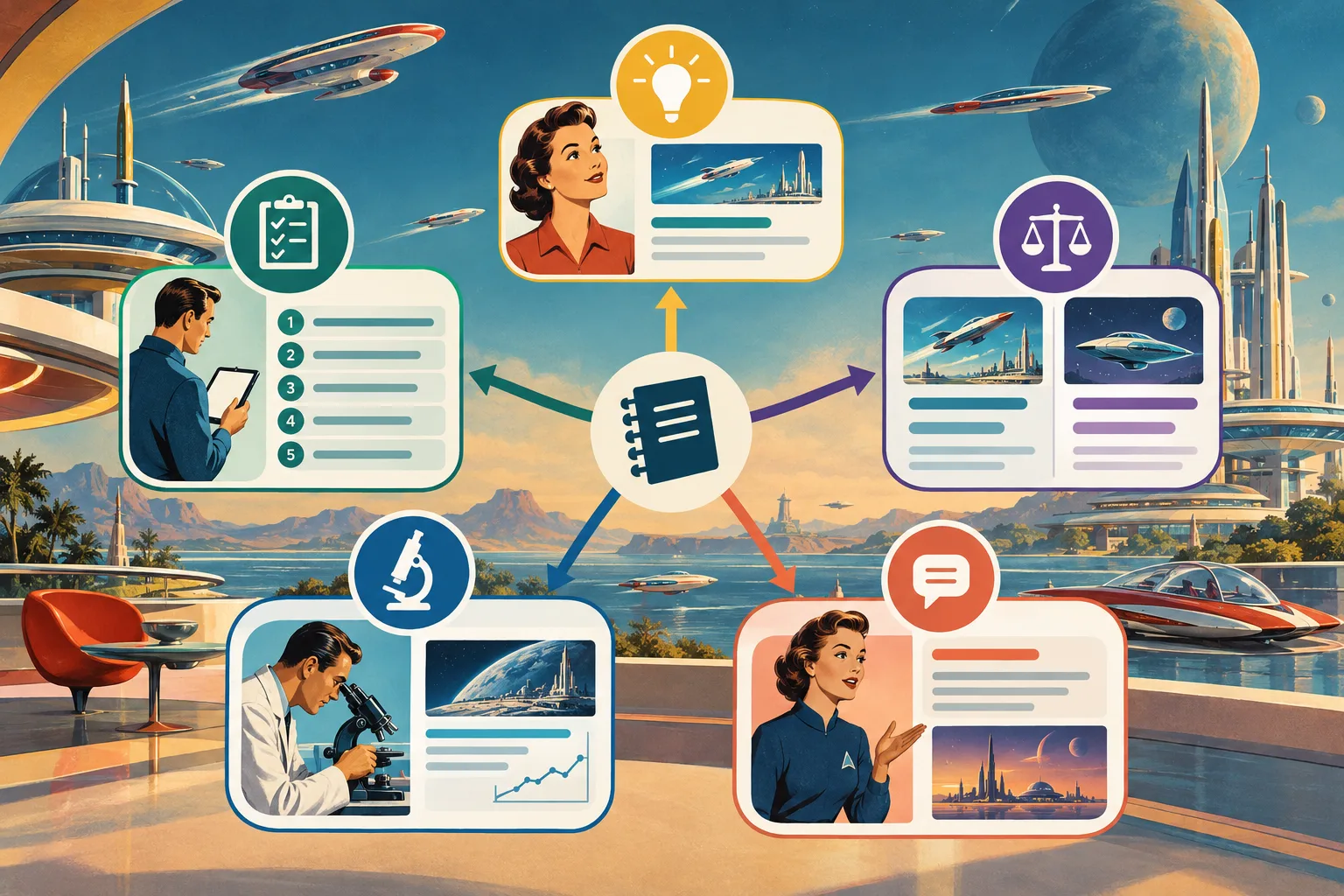 Visual decision map matching a single topic to explainer, tutorial, comparison, experiment and opinion blog formats