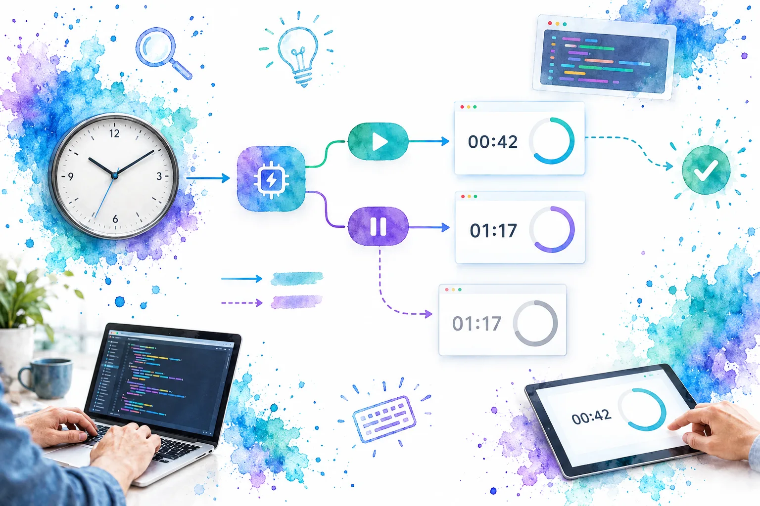 Visual diagram separating the timer's time source, Vue state, CSS progress animation, and reduced-motion display