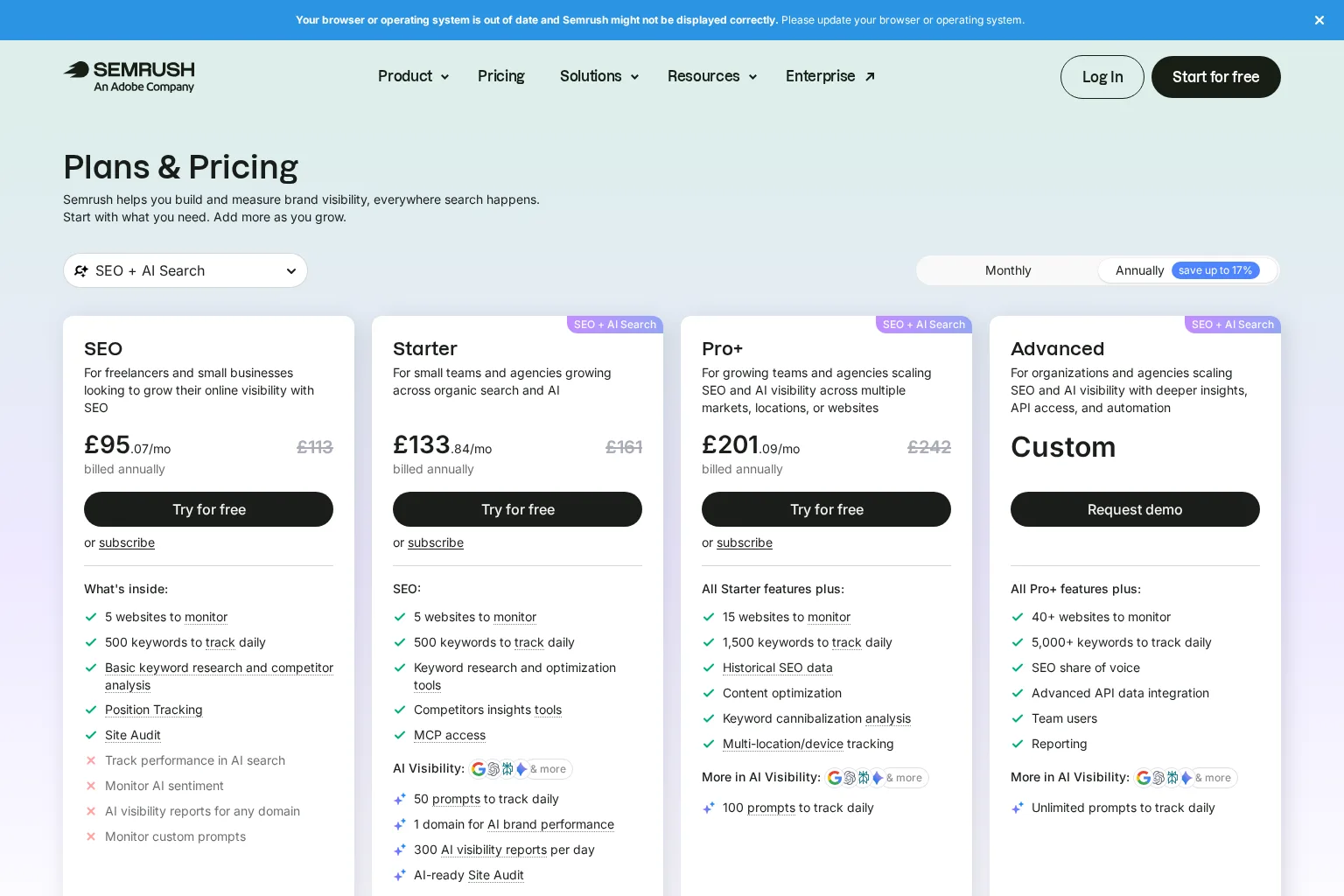Screenshot of www.semrush.com